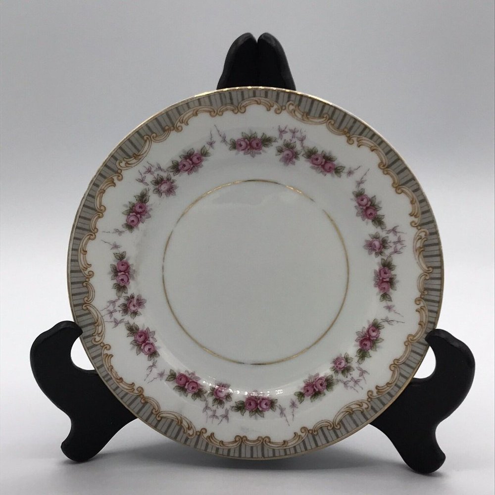 Noritake China Ridgewood 3201 Dessert Plate 6.25" Diameter Pink Roses Gold Trim